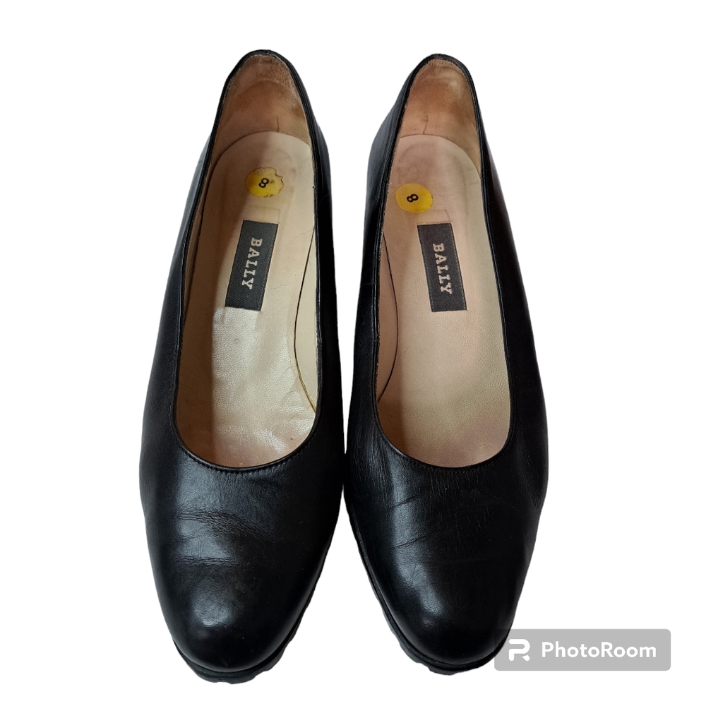 Bally Women’s Slip On Block Heels Black Leather Almond Toe Shoe Size 8